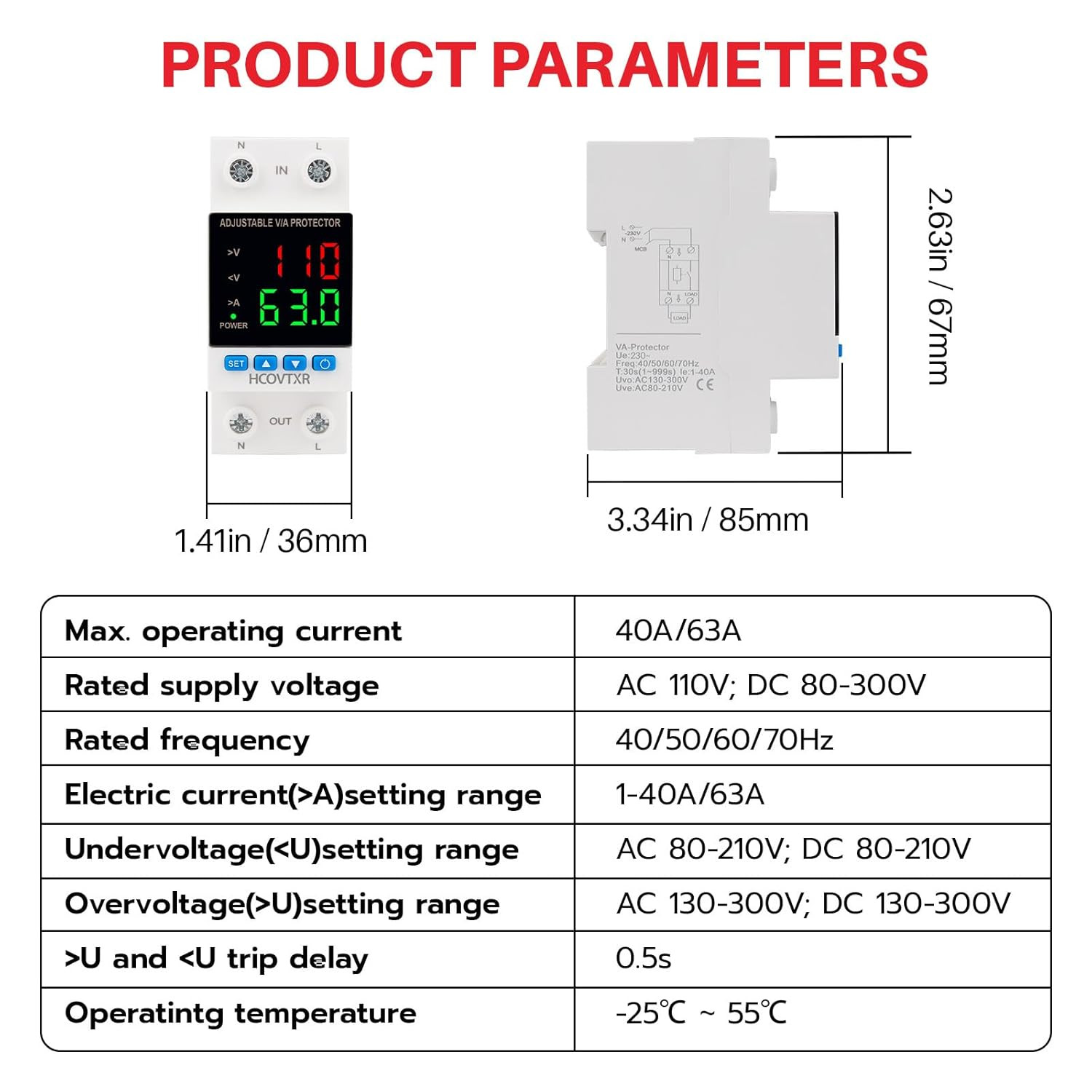 Over and under Voltage Protector Adjustable 110V 63A Voltage Regulator with LED