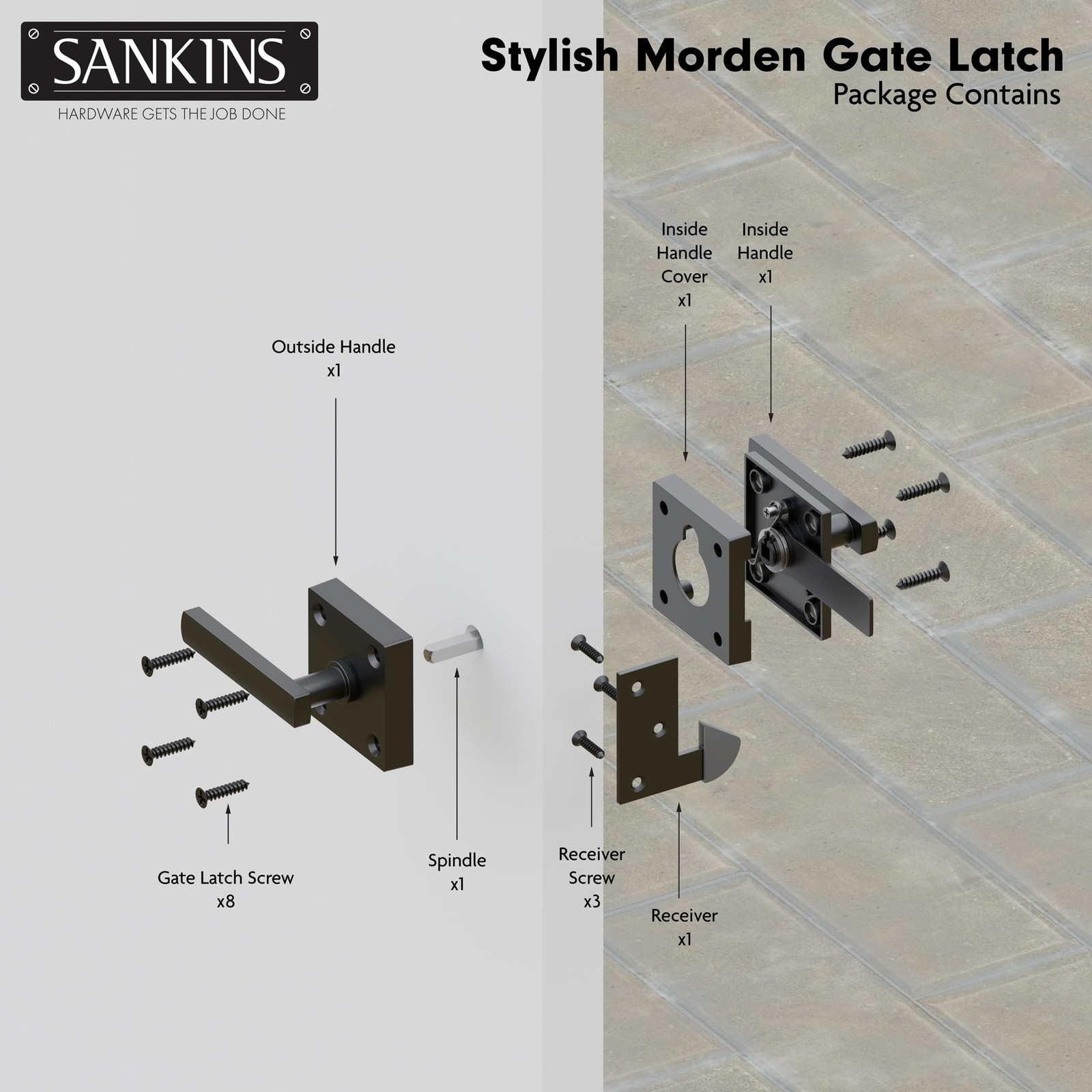Black Heavy Duty Double Side Gate Latch for Wooden Fence, Self Locking Alumin...