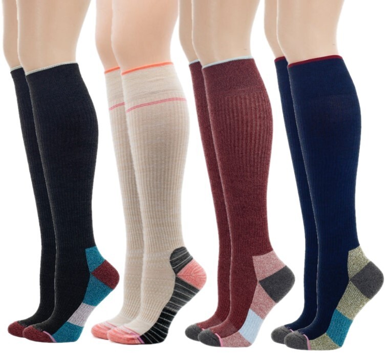 Dr. Motion Women Outdoor Half-Cushion Compression Knee High Socks (4 Pairs)