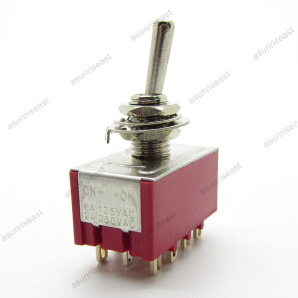 5×Mini Toggle Switch 4PDT 2 Position ON-ON 12-PIN 250V 2A 120V 5A Red MTS-402