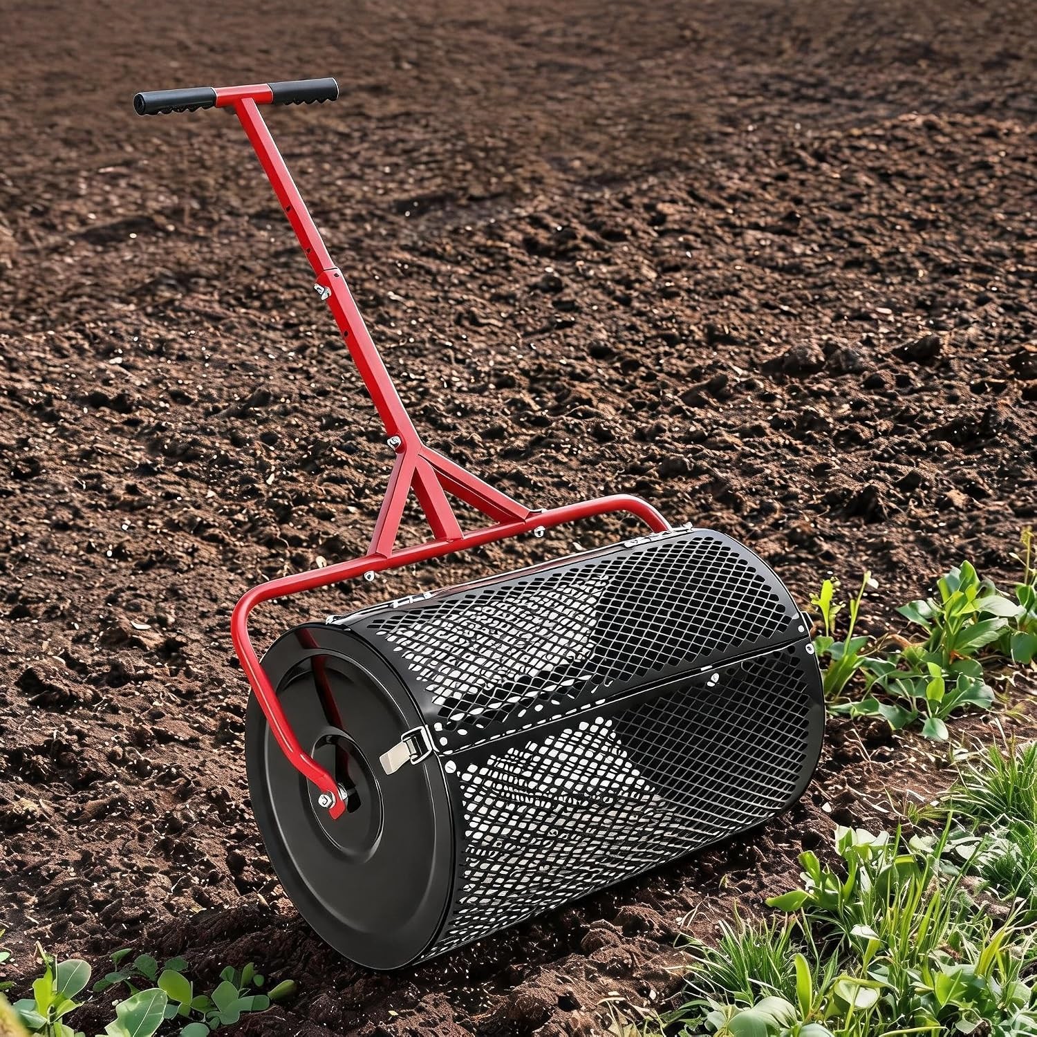 24 Inch Compost Spreader with Side Latches & Adjustable T-Handle for Lawn Garden