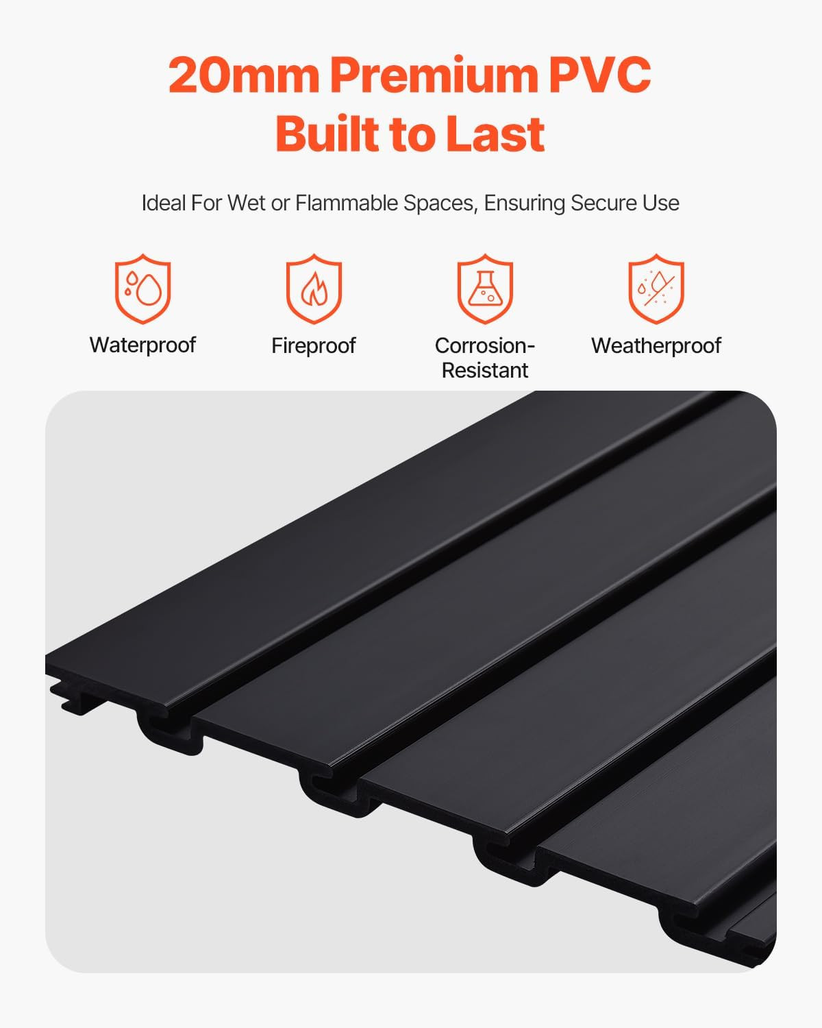 Black PVC Slat Wall Panel 8x4 Ft - Easy Install Adjustable Storage Solution