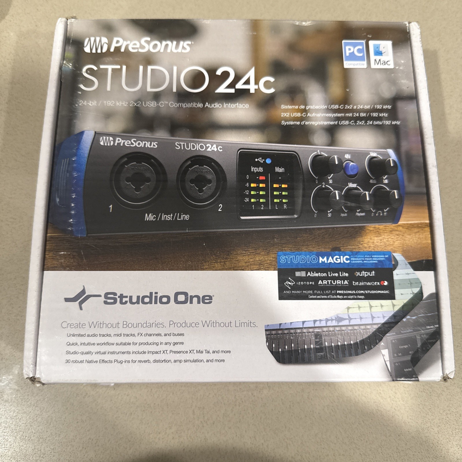 PreSonus Studio 24c USB-C Audio Interface 2x2 24-bit/192kHz MIDI PC Mac USB 2.0