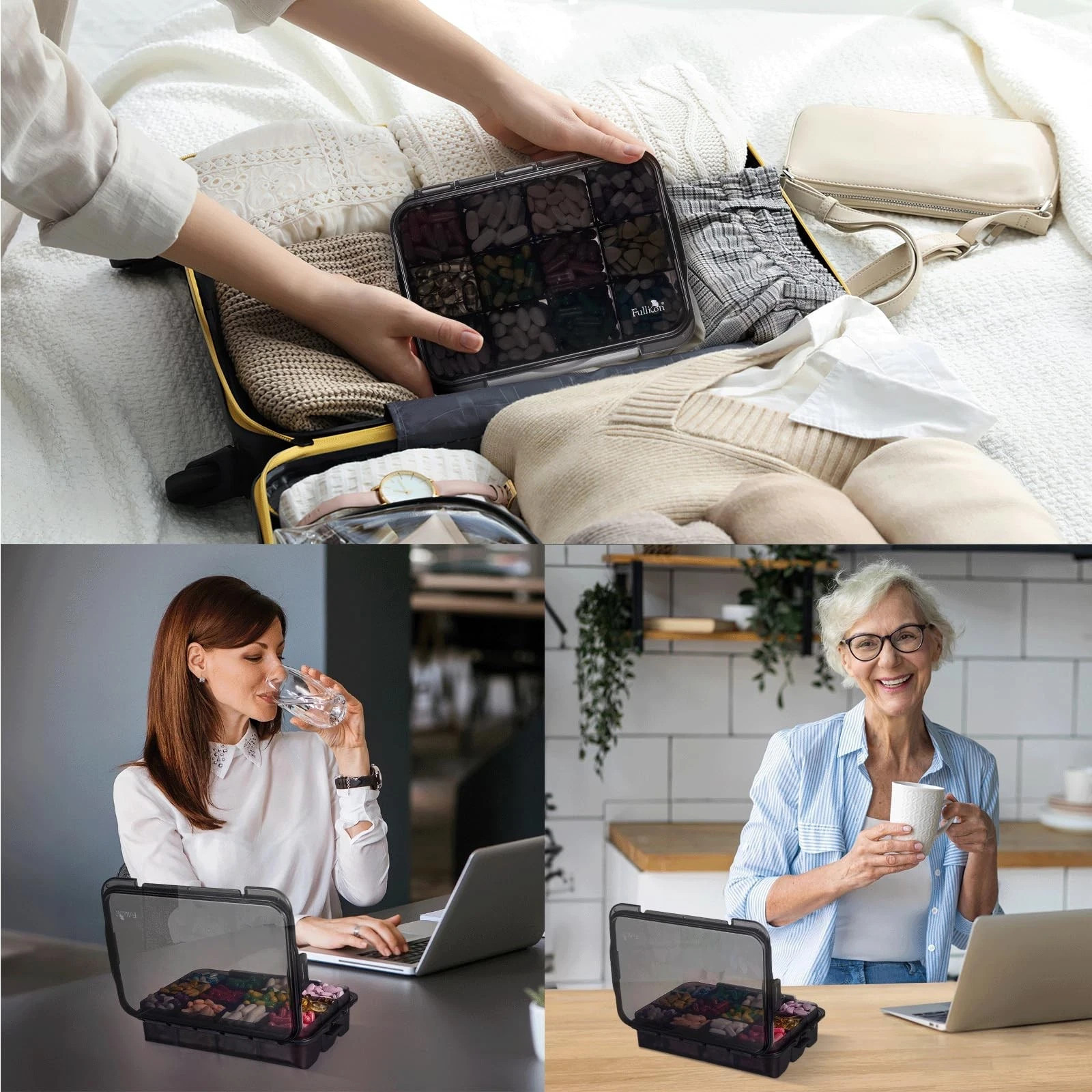 Travel Moisture Proof Pill Case with 12 Extra Large Compartment