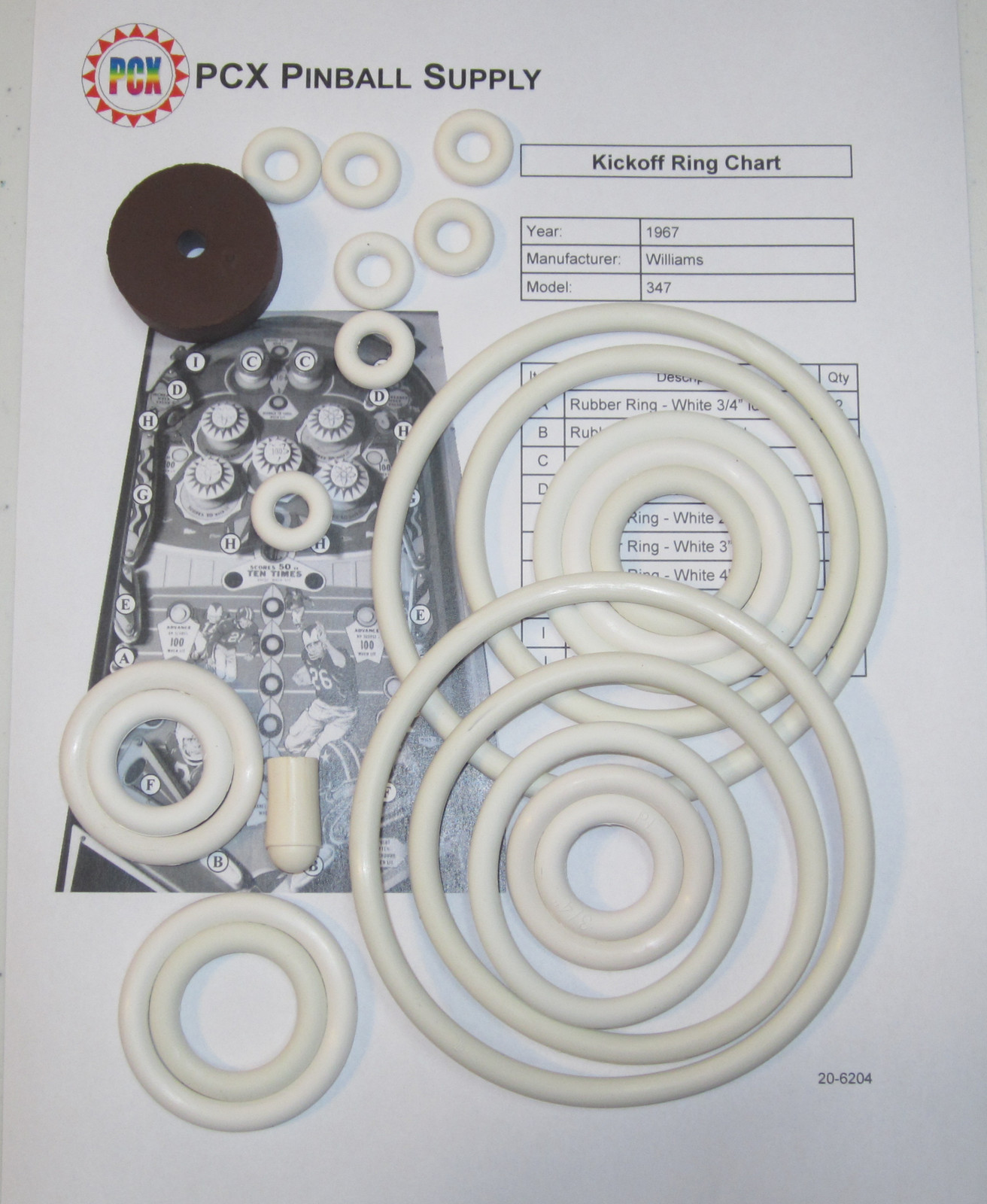 1967 Williams Kickoff Pinball Machine Rubber Ring Kit - aka Kick Off