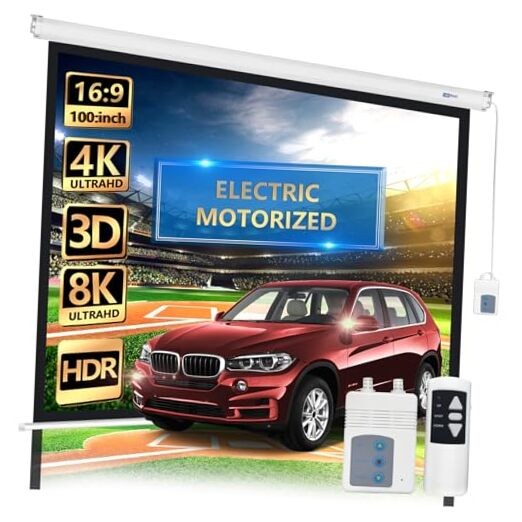 100" Motorized Projector Screen - Indoor and Outdoor Movies Screen 100IN-16:9