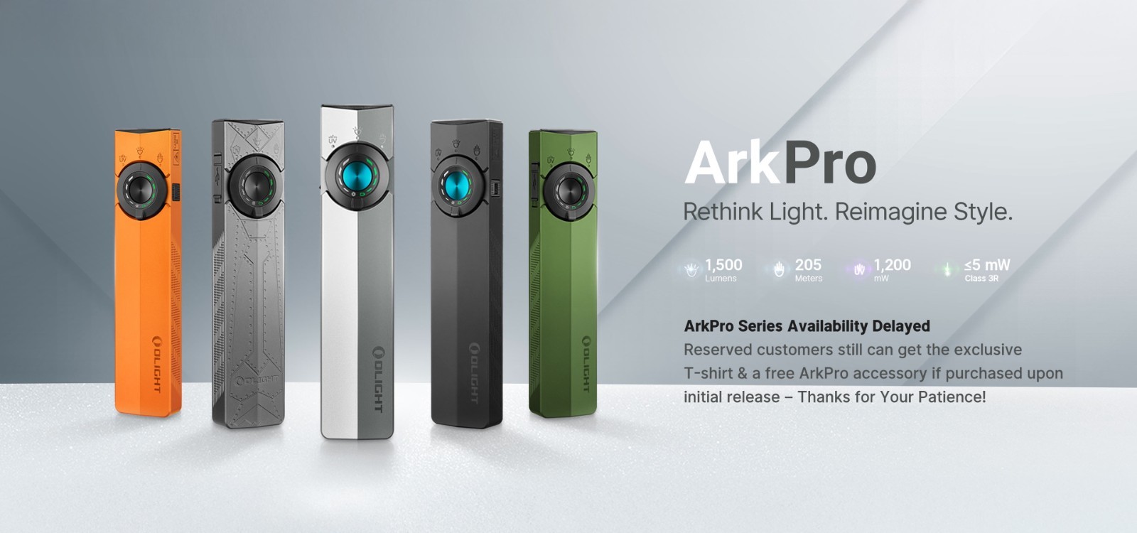 Olight ArkPro 1500 Lumen EDC Flashlight with UV Light & Green Laser (Nebula)