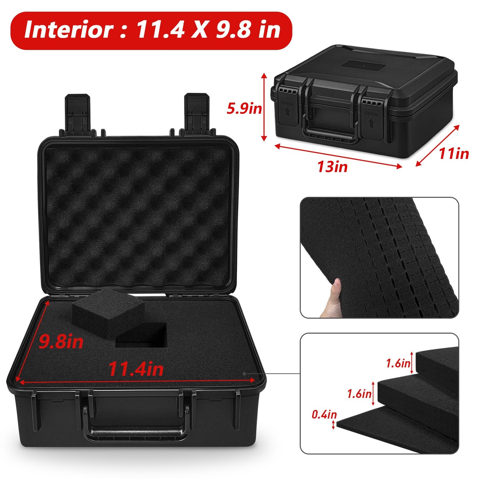 11 Inch Foam Case with Customizable Foam for Test Instruments, Camera Accesso...