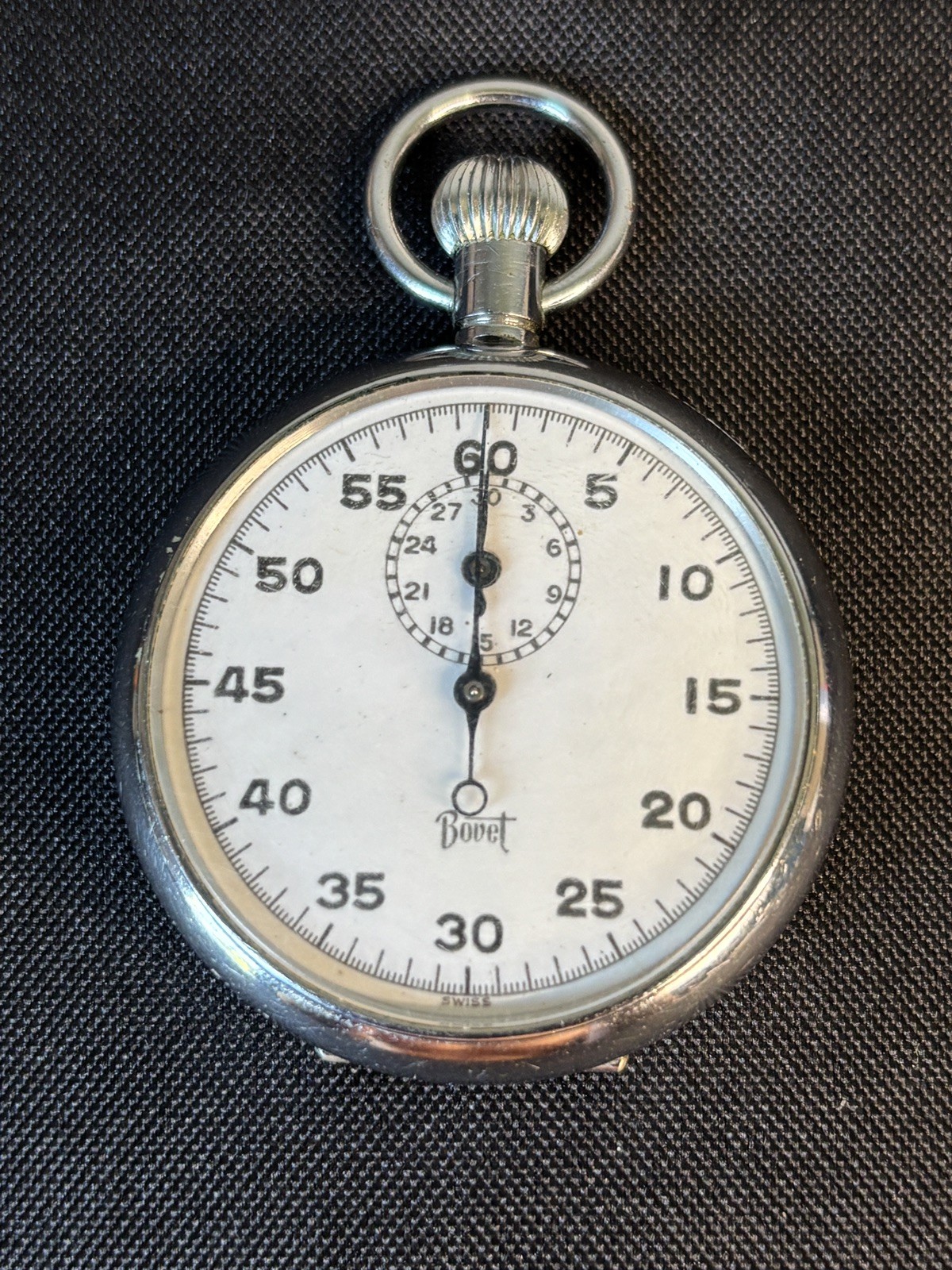 RARE Vintage Bovet Freres Swiss 17J Mechanical Stopwatch Pocket Watch 1950s