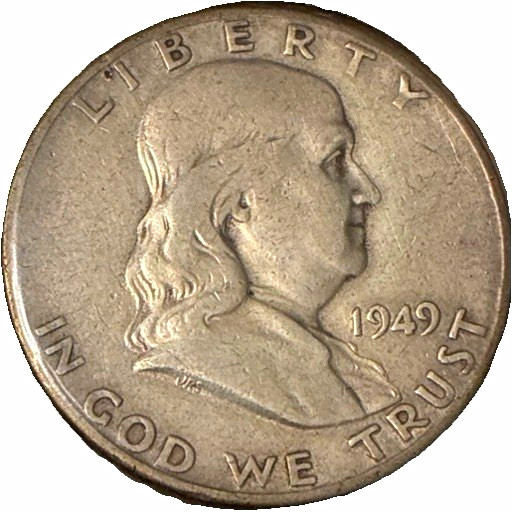 1949-S Franklin Half Dollar 50C US Coin 90% Silver Business Strike KM#199. F-12