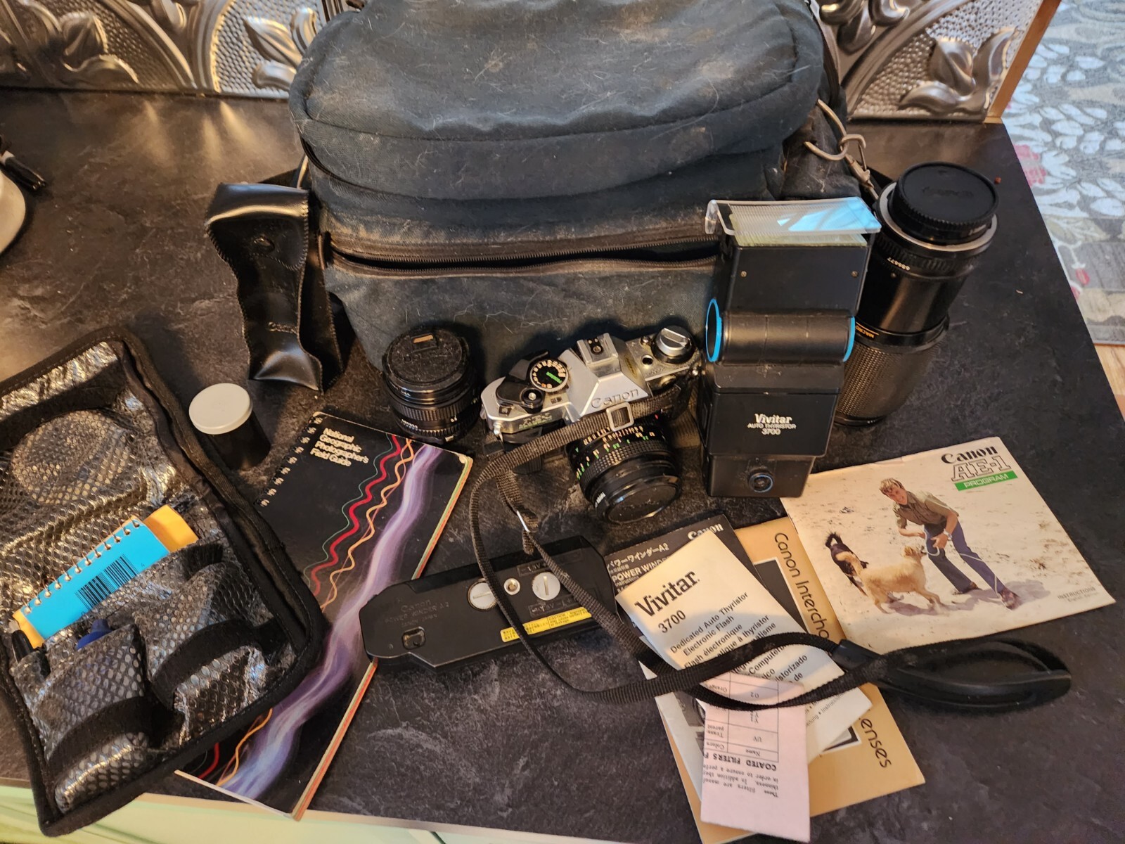 Black Canon AE-1 Program SLR Camera+ Accessories- Rare Beauty!  Fast Ship
