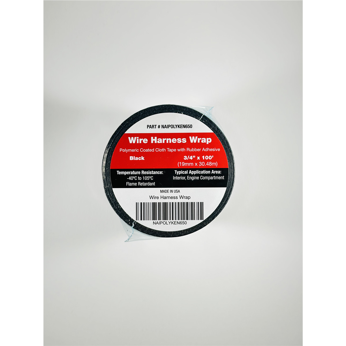 Nairn Polyken 650 Flame Retardant Wire Harness Tape 3/4 Inch x 100 Ft Black
