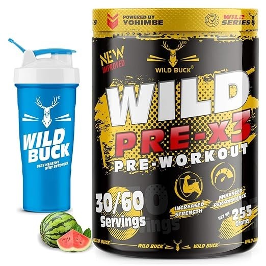 WILD BUCK Wild Pre-X3 Hardcore Pre-Workout Supplement 30-60 Servings, Watermelon