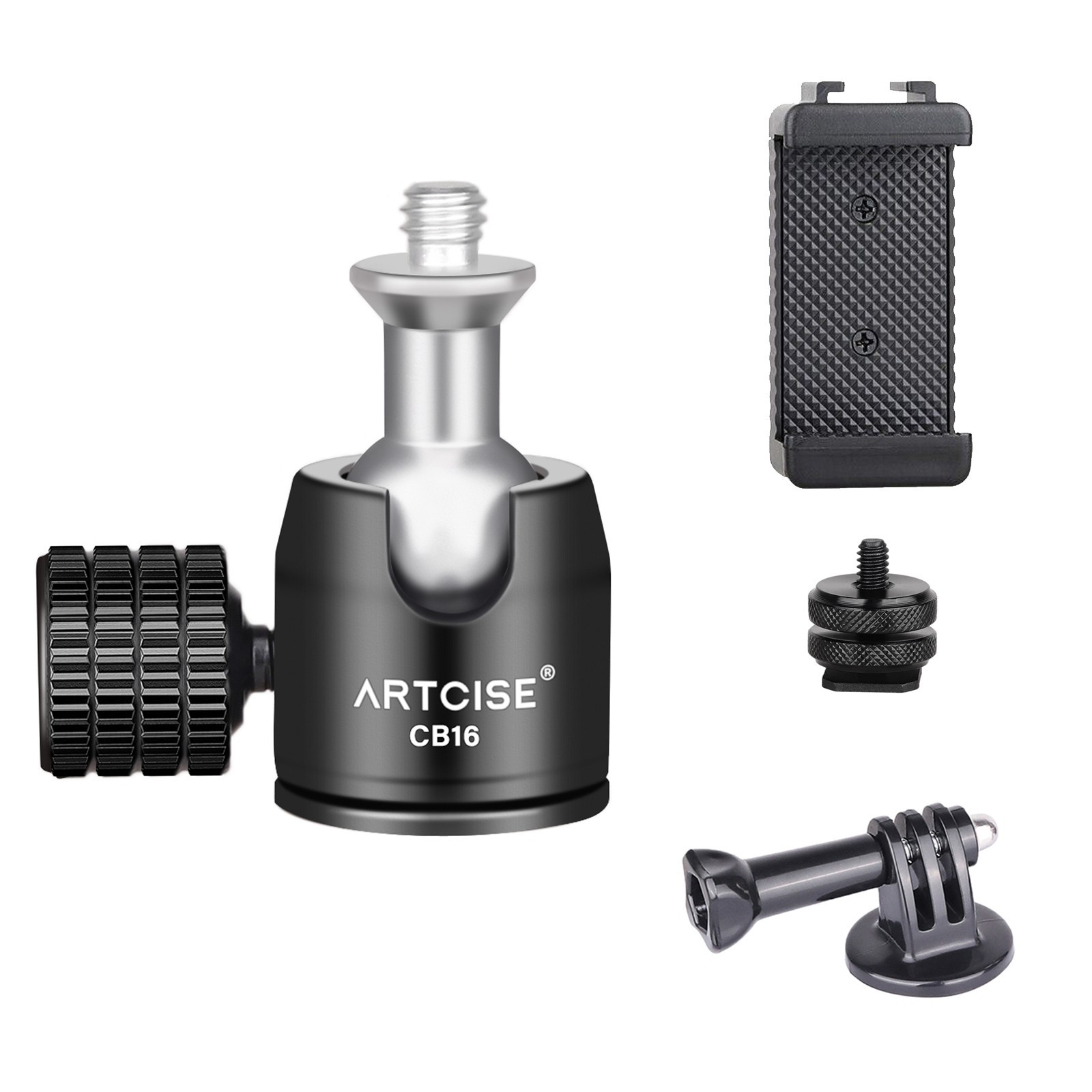 Mini Ball Head, 360° Panoramic Tripod Head with 1/4" Screw 3/8" Thread Mount