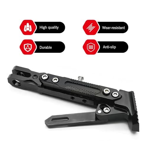 Motorcycle Kickstand, Height Adjustable CNC Alloy Side Stand with 1 PC Black