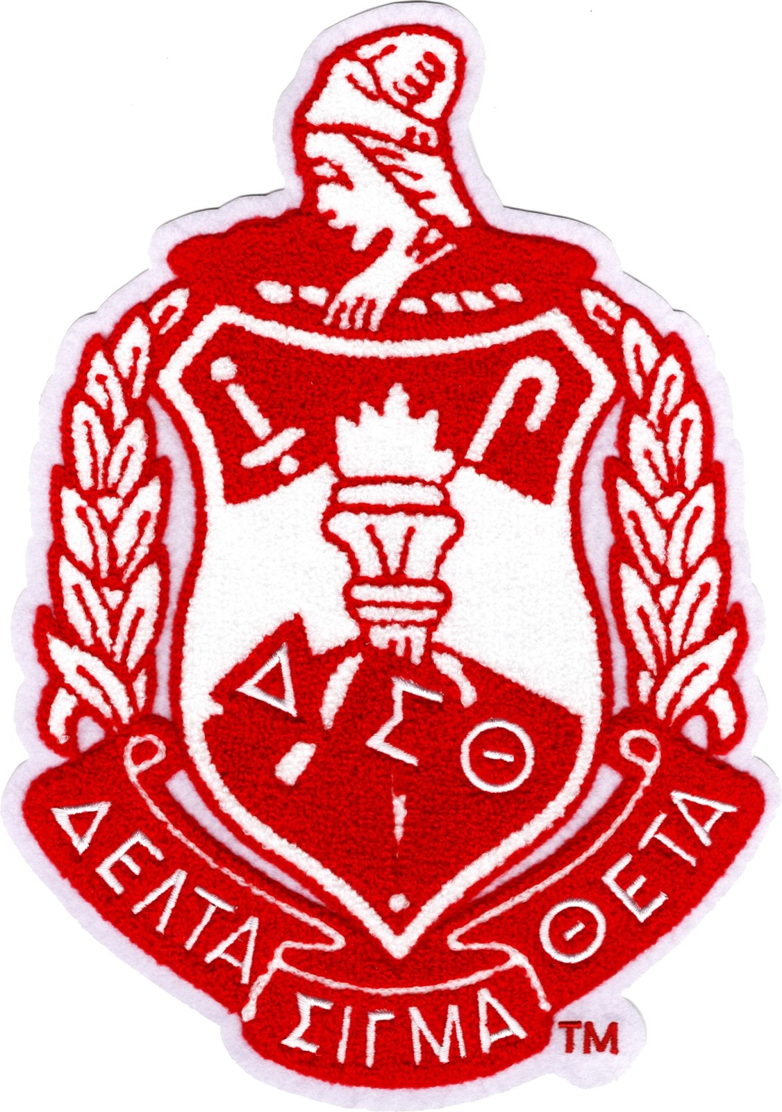 Delta Sigma Theta Crest Chenille Emblem Sew-On Patch [White - 10.5"]