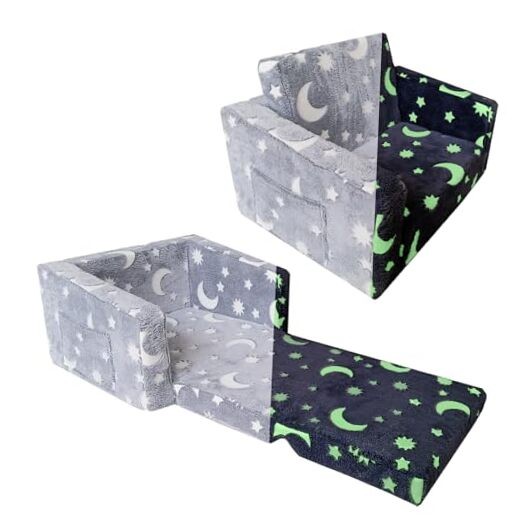 Glow in The Dark Toddler Sofa Chair - 2-in-1 Convertible Kids Moon Star
