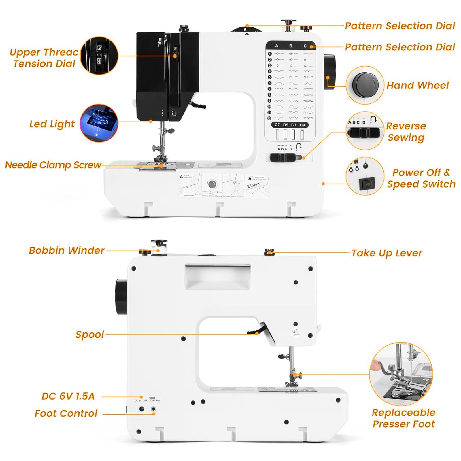 12 Stitches Mini Electric Sewing Machine with Extension Table 113pcs Kit US