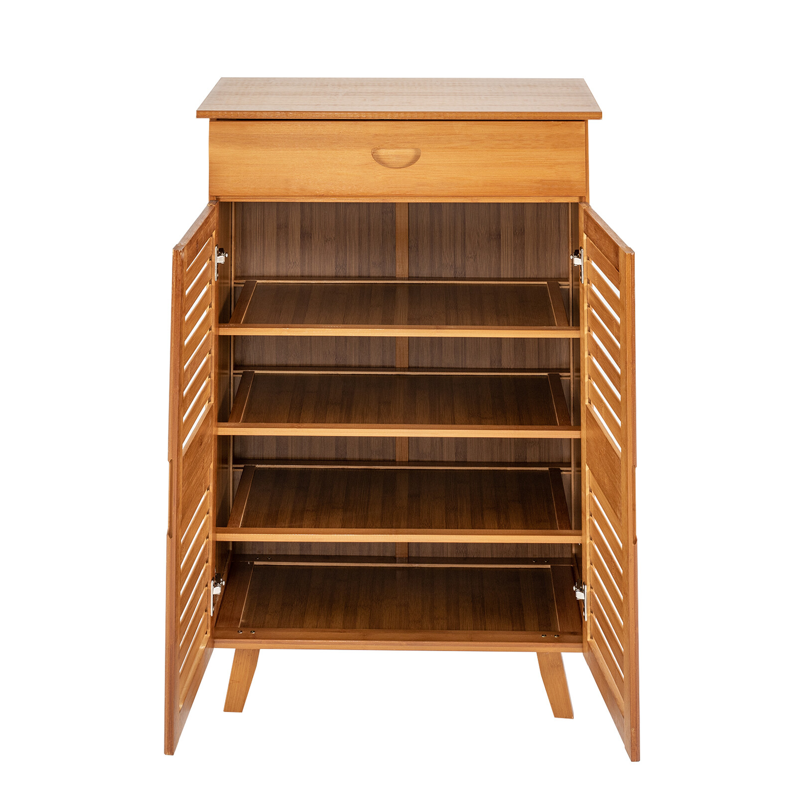4-Tiers Bamboo Shoe Cabinet Entryway Hallway Rectangular Shoe Storage Cabinet