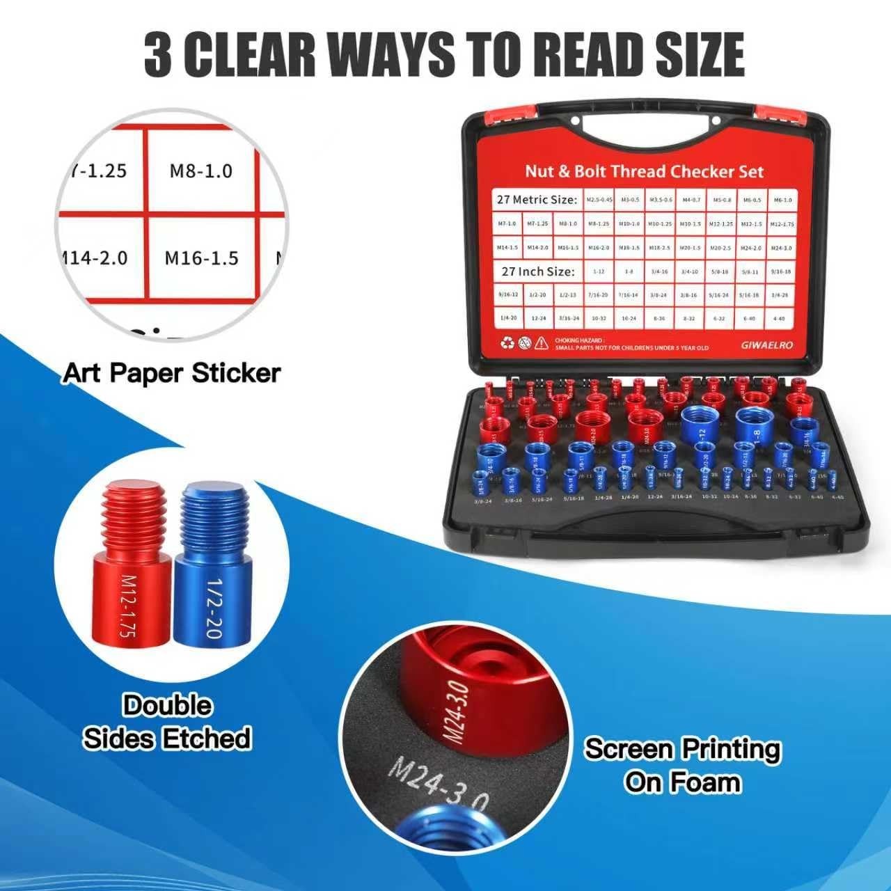 Nut and Bolt Thread Checker - 54 PCS Nut and Bolt Gauges Individually Housed ...