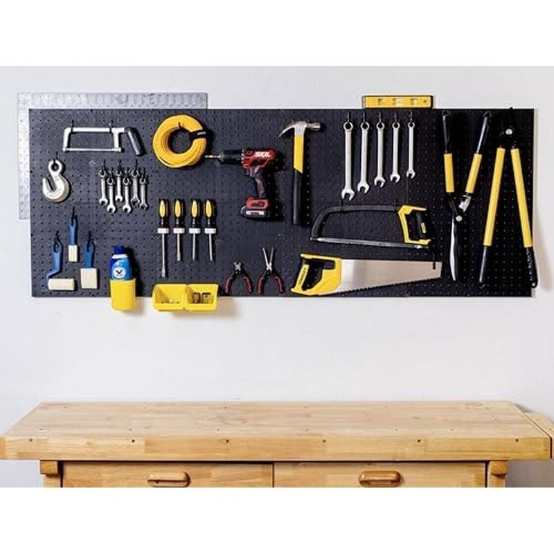 Pegboard Wall Organizer Kit 4 Panels Easy Mount Heavy Duty Tool Storage Black
