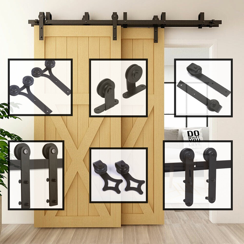 4-20FT Bypass Sliding Barn Door Hardware Kit For Double Door Closet Track Roller