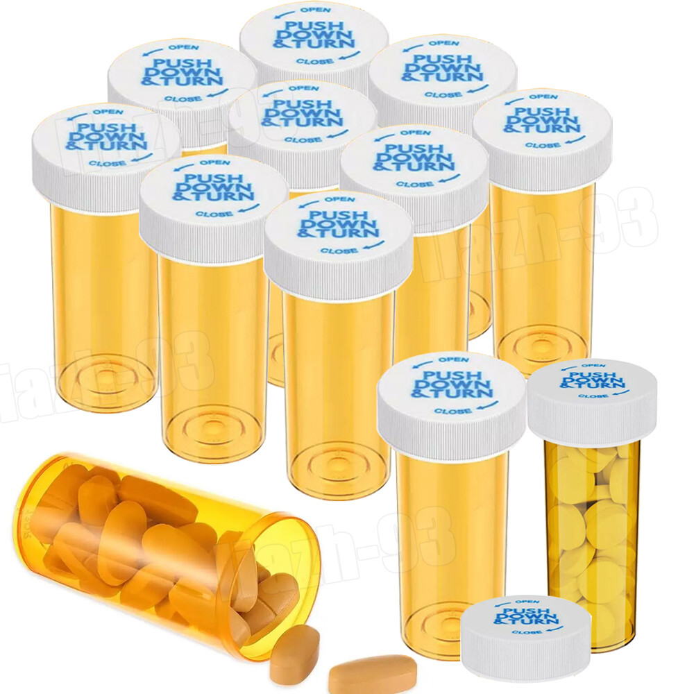 12/20PCS Empty Plastic Medicine Pill Bottles With Child Resistant Caps 6/8 Dram