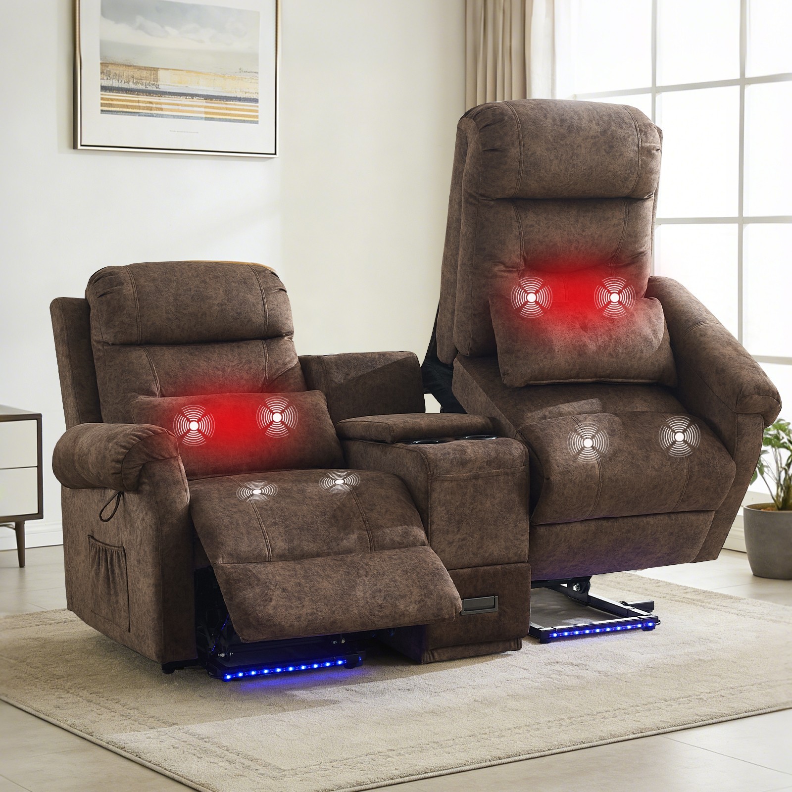 Loveseat Recliner Sofa Power Lift Recliner w/Storage Console,Massage&Heat,Outlet