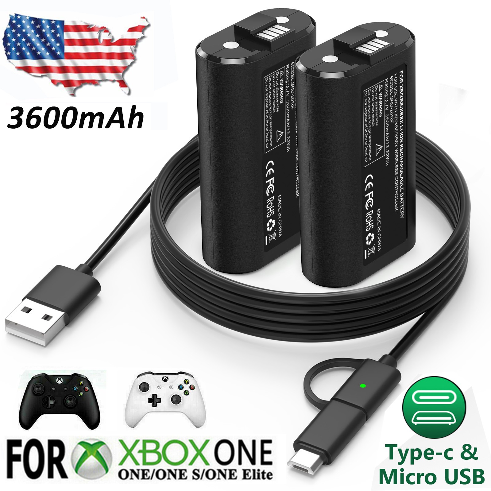 New For Microsoft Battery For Xbox One Wireless Controller 3600mAh Rechargeable