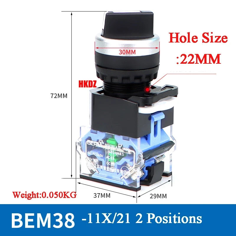 Self-Locking Knob Switch 22mm 1 Open 1 Close 2 Position Maintained Selector 10A