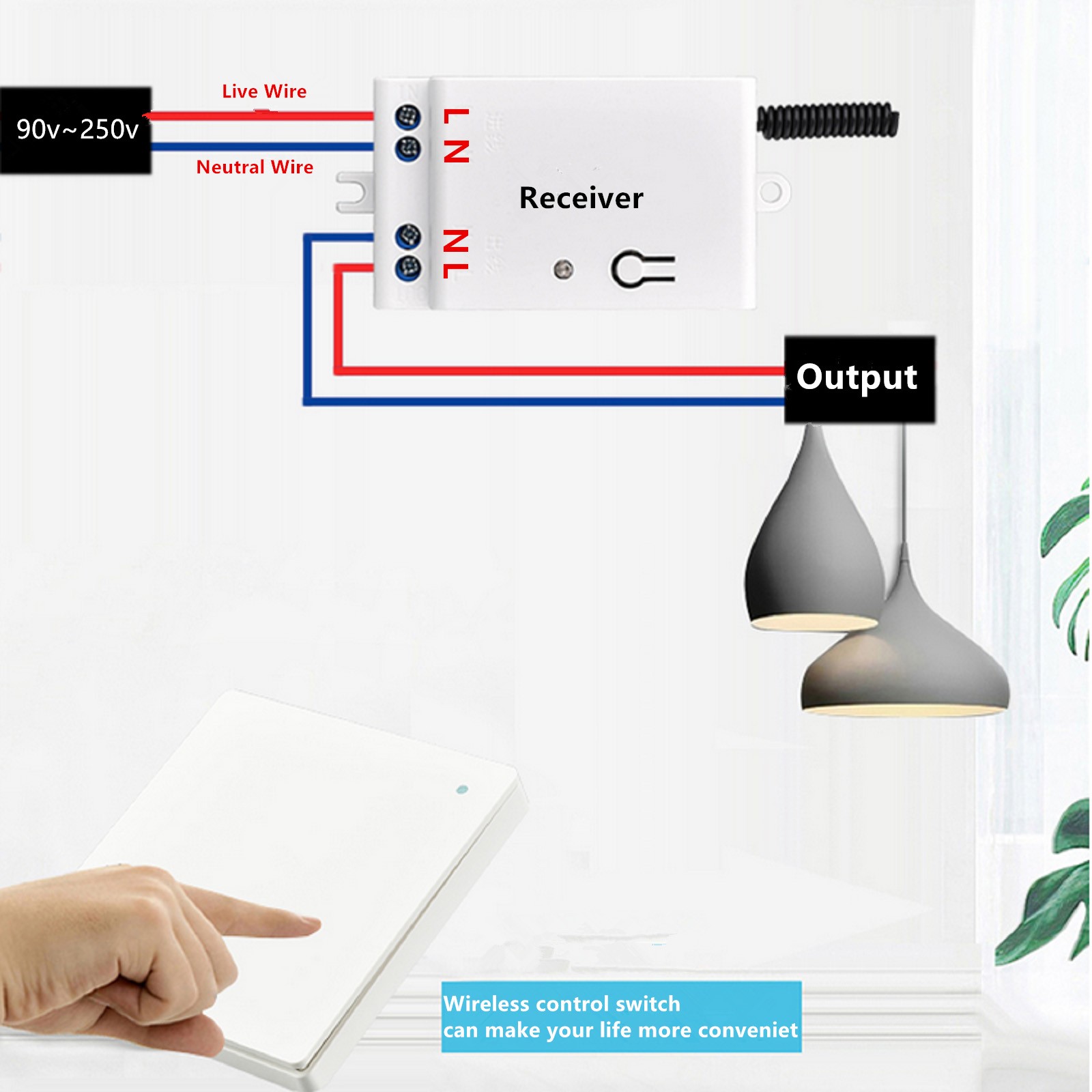 433MHz AC90-250v Wireless Remote Control Kinetic Self-Powered Wall Light Switch