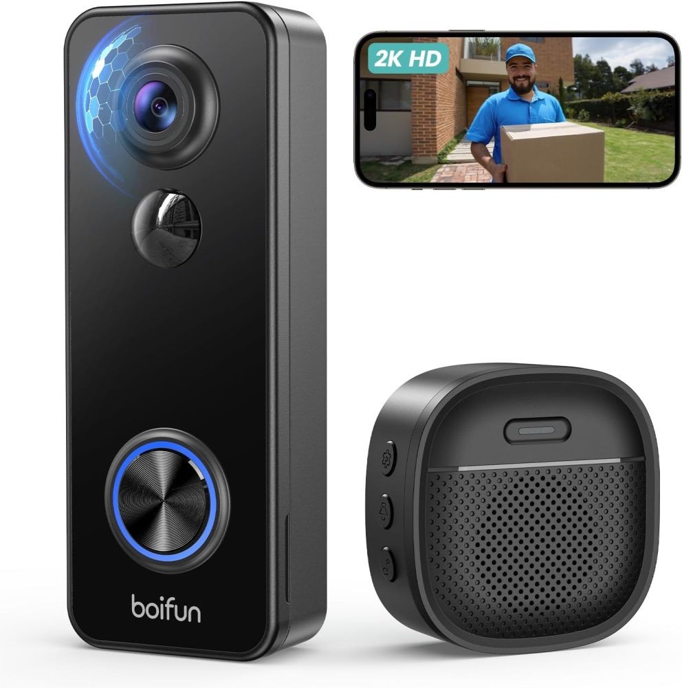 Video Doorbell Camera Wireless, 180° Wide View, 2K HD Battery Powered with Chime
