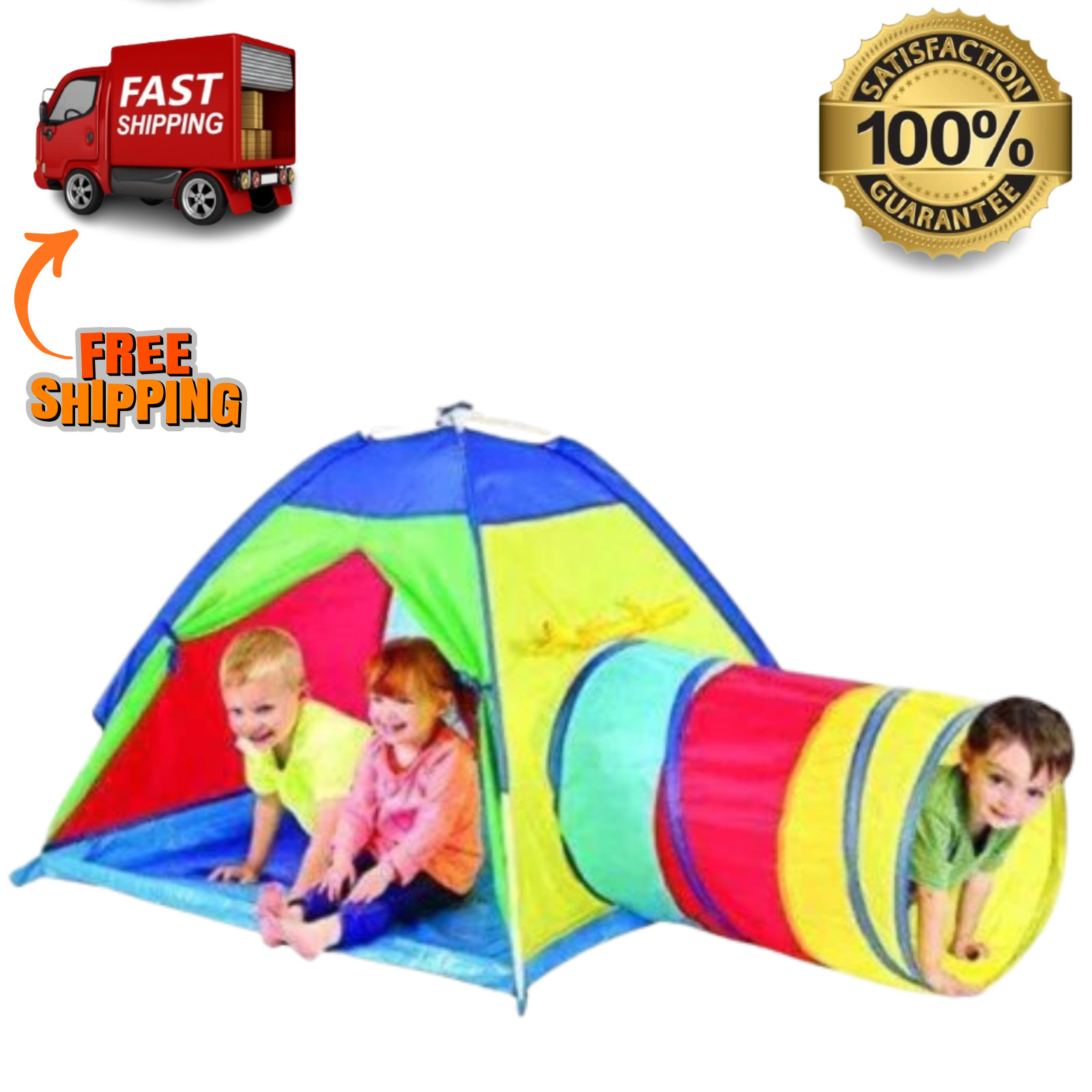 Kids Play Tent with Tunnel Pop Up Playhouse Indoor Outdoor Foldable Kids Tent