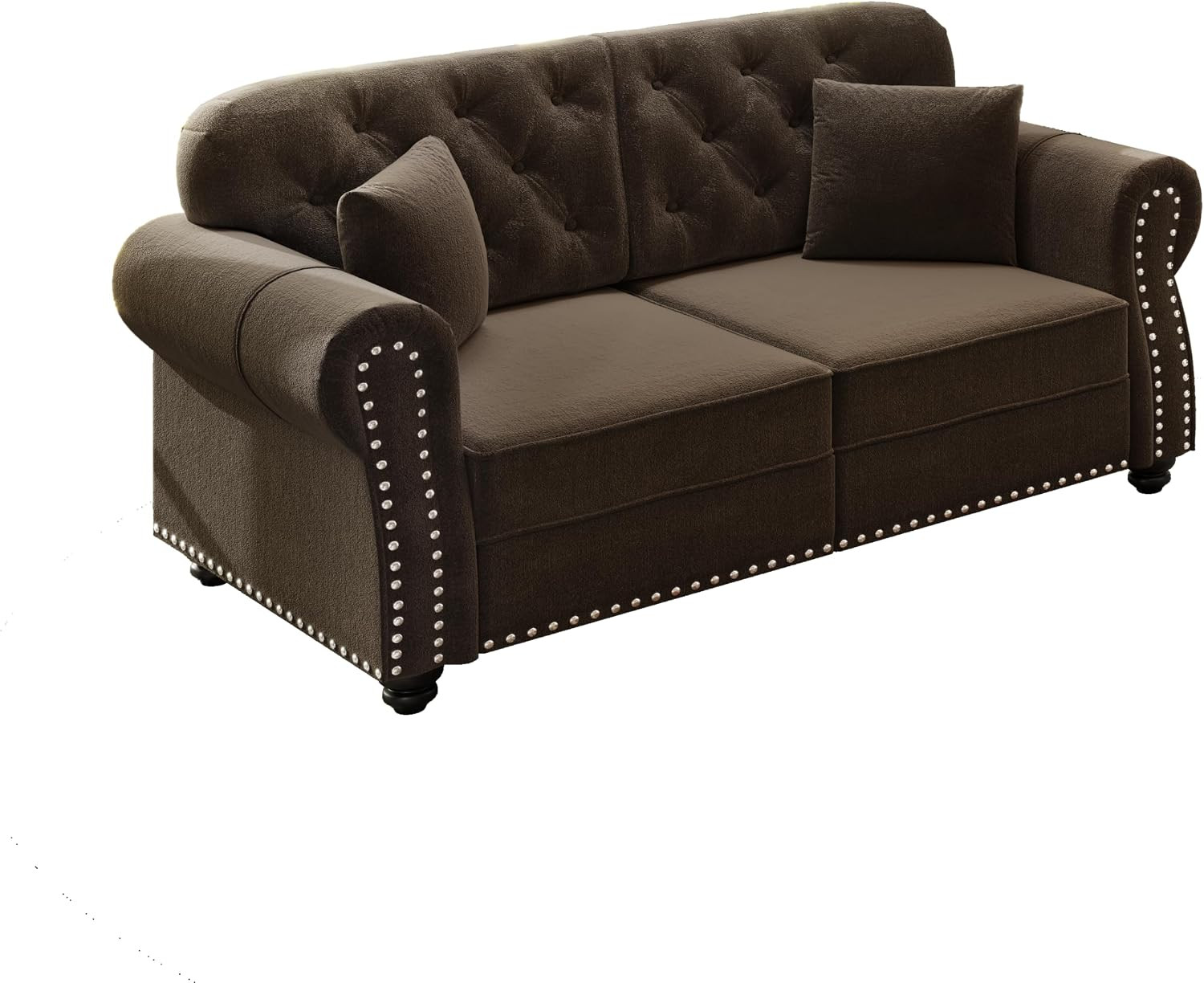63" Velvet Chesterfield Sofa with Rolled Arms & Nailhead Trim & 1 Ottoman, Moder