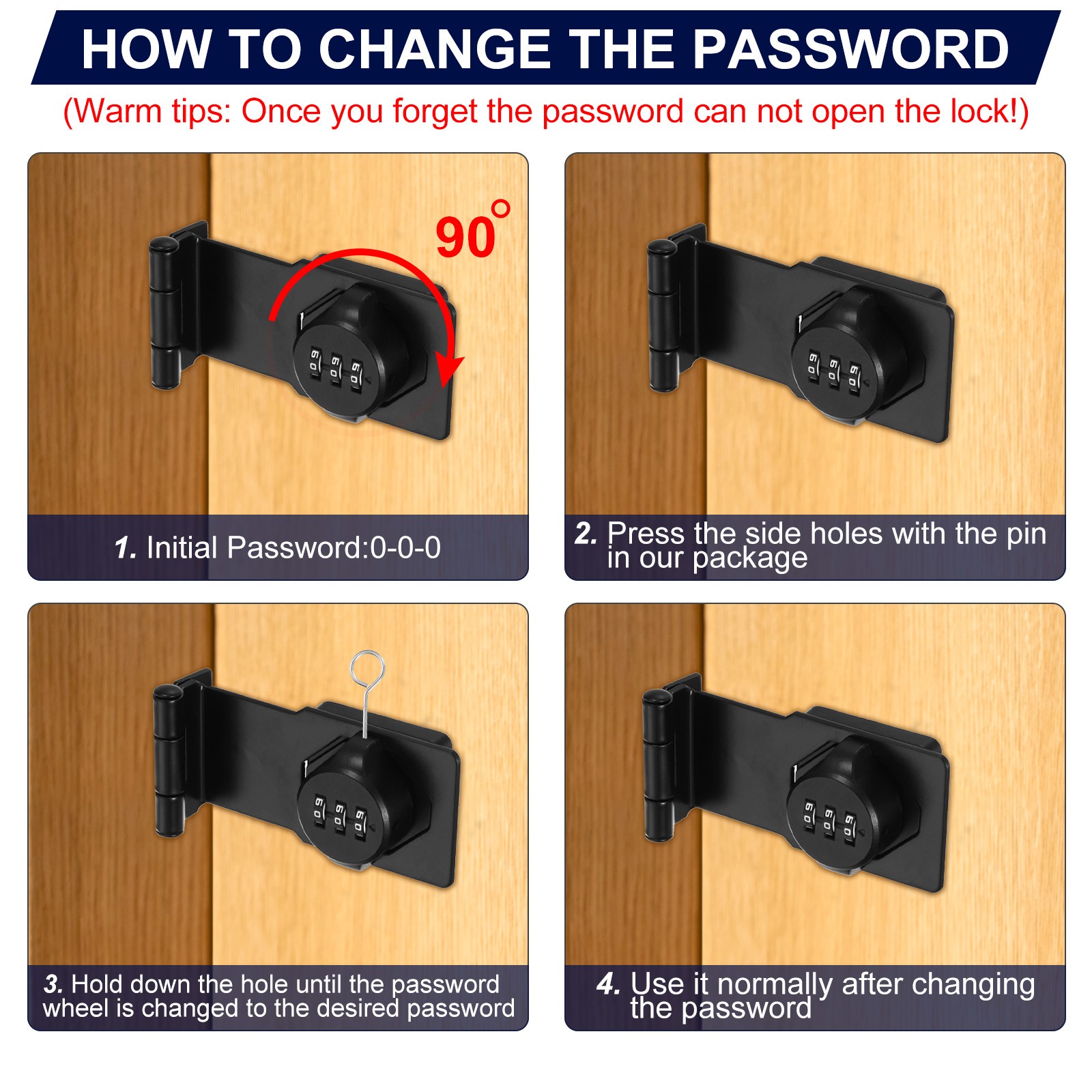 Combination Rotary Hasp Locks Security Door Latch 3 Digits Password Black