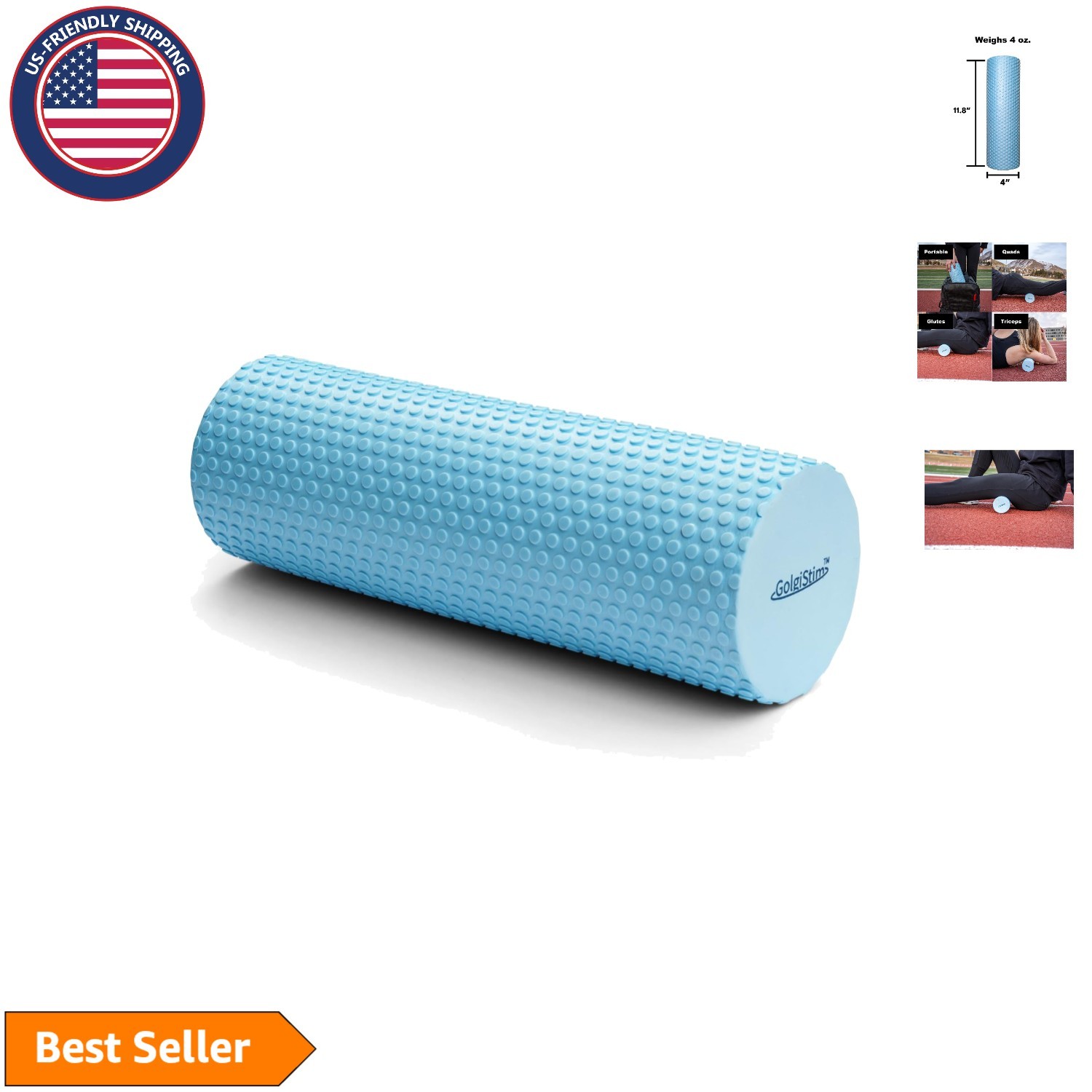 Light Blue Massage Roller, 11.8-Inch EPP Foam for Flexibility & Muscle Recovery