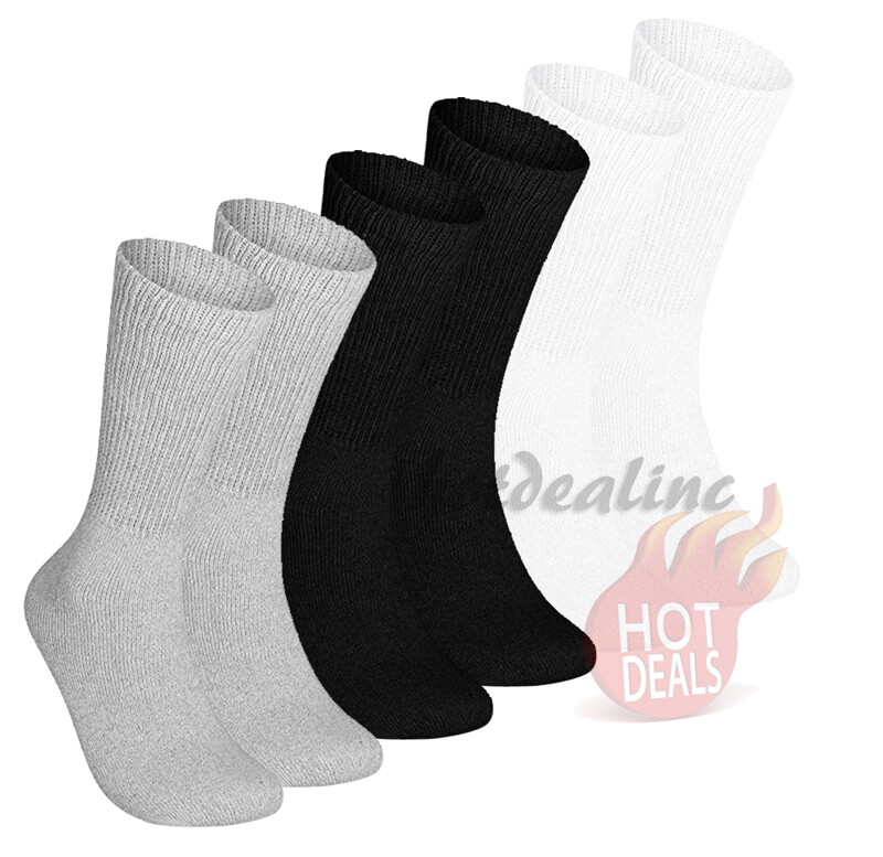 12 Pairs Unisex Crew Diabetic Socks Non Binding Circulatory Cotton 9-11,10-13,15