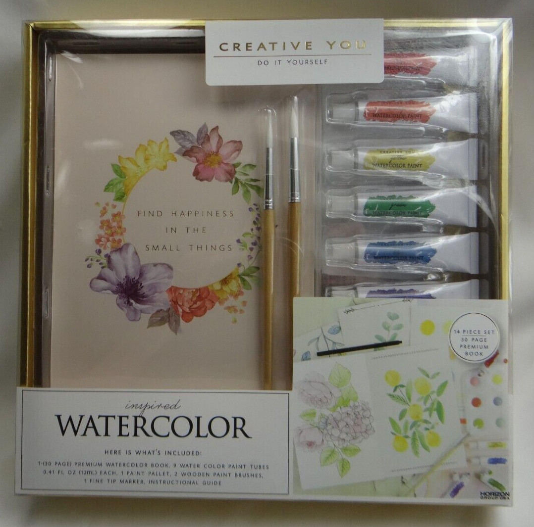 Watercolor 14 Piece Art Set, Creative You Do-It-Yourself Inspired 30 Page Book,
