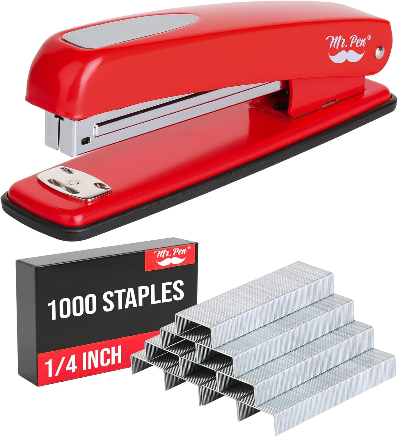 - Red Office Stapler with Staples, 1000 Staples 1/4", 20 Sheet Capacity, Desktop