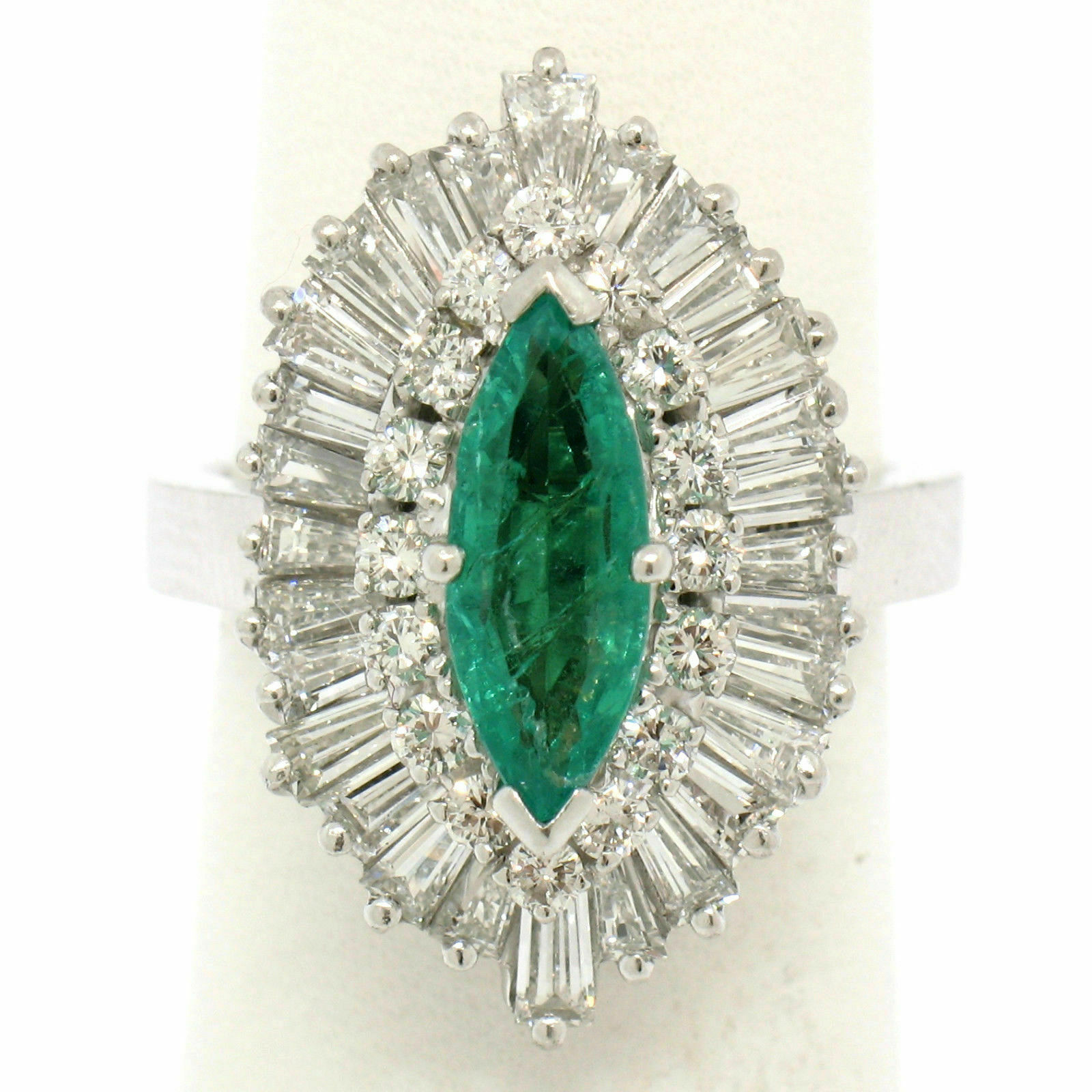 Estate 14k White Gold Plated 2.50ct Lab Created Emerald Cocktail Cluster Ring
