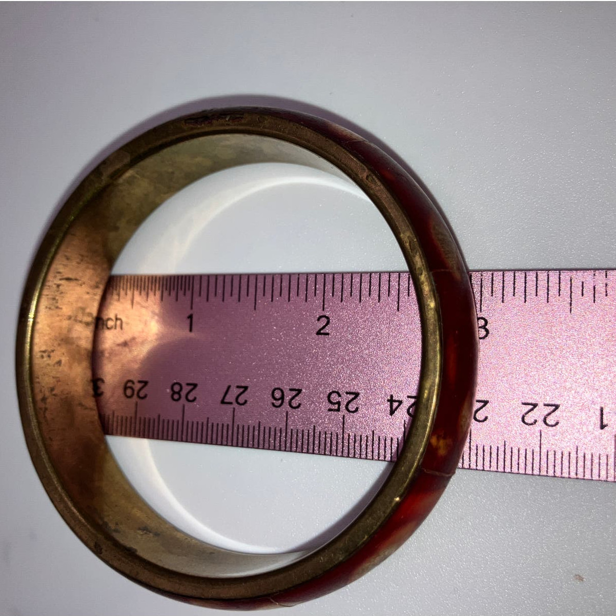 Vintage Maroon Yellow Brown Pattern Wood 3" Bangle Bracelet!