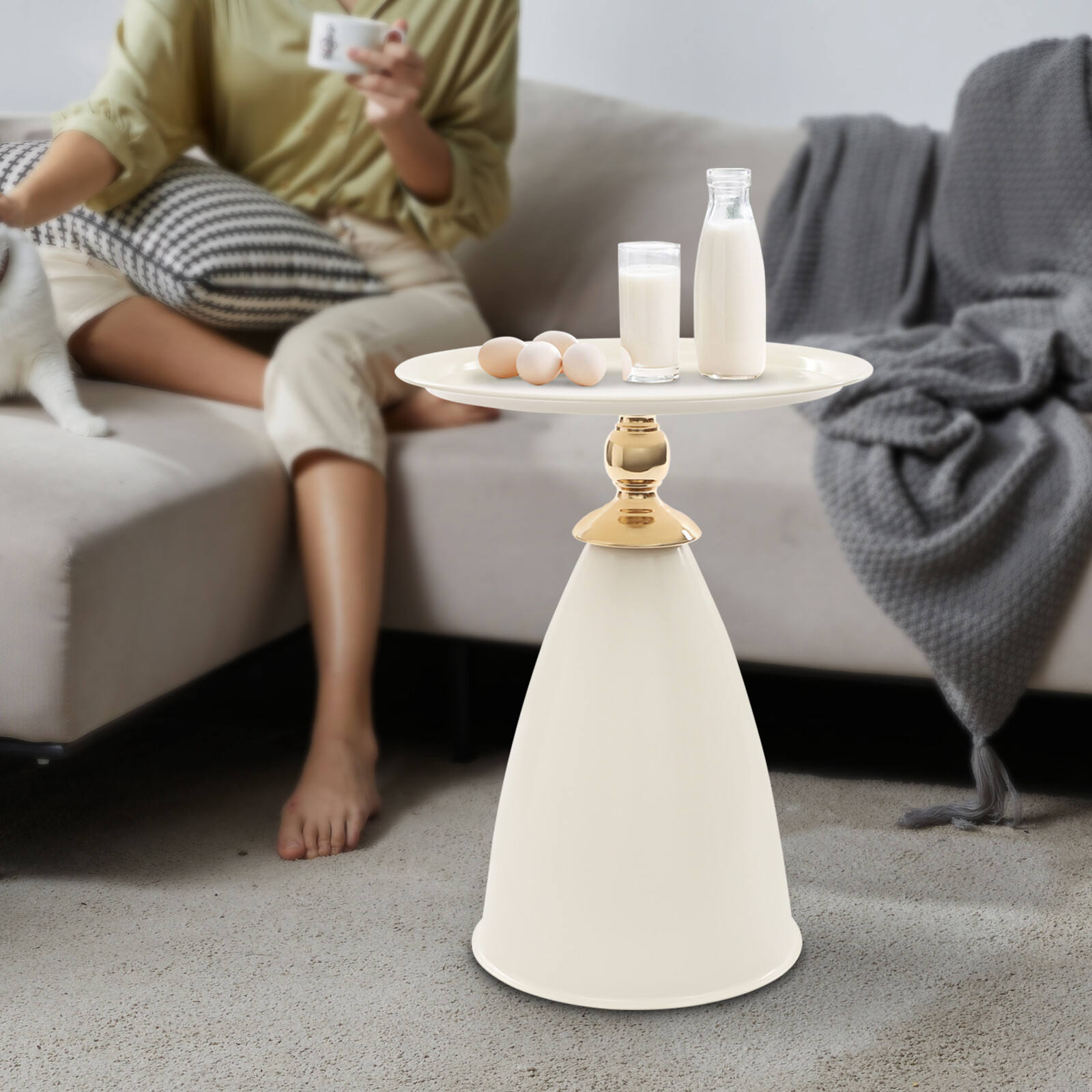 Small Round Side Table 55cm Side Table for Small Spaces Modern Couch End Table