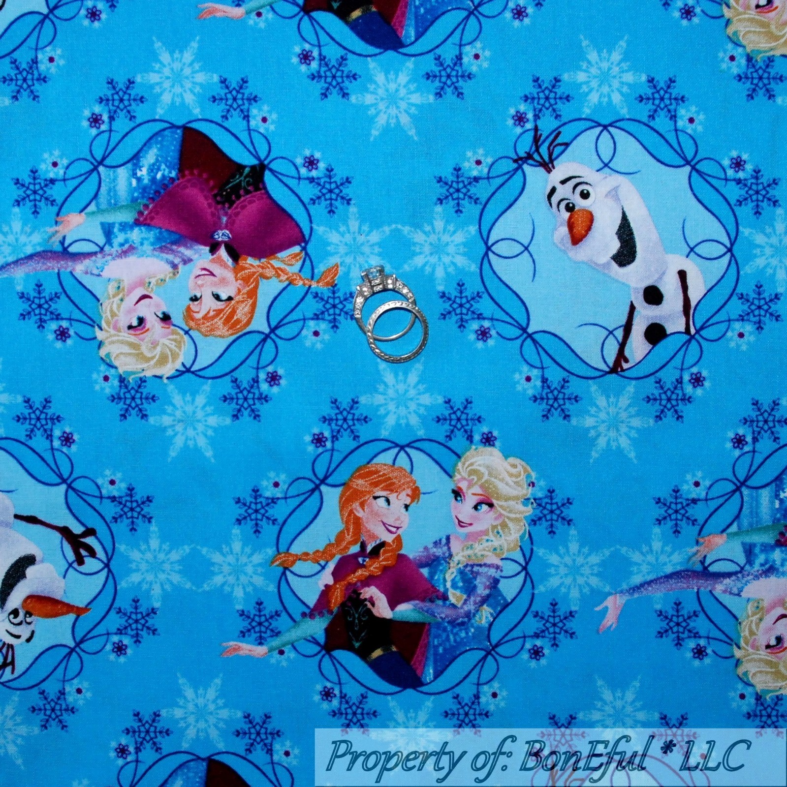 BonEful Fabric FQ Cotton Quilt Blue White FROZEN Disney Snowflake Princess Girl