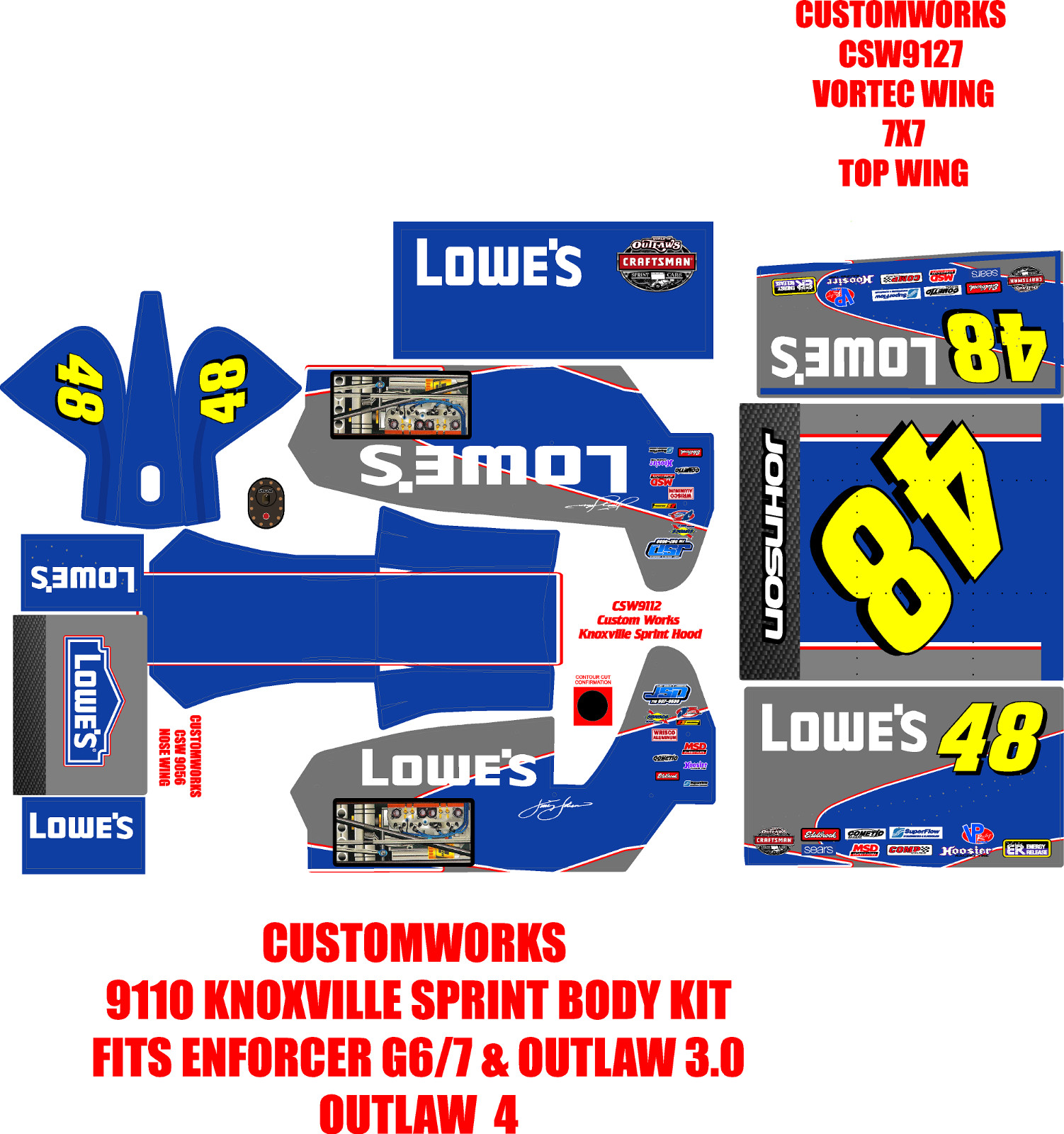 CUSTOMWORKS KNOXVILLE  SPRINT CAR 9110 JIMMIE JOHNSON LOW THEME WRAP KIT