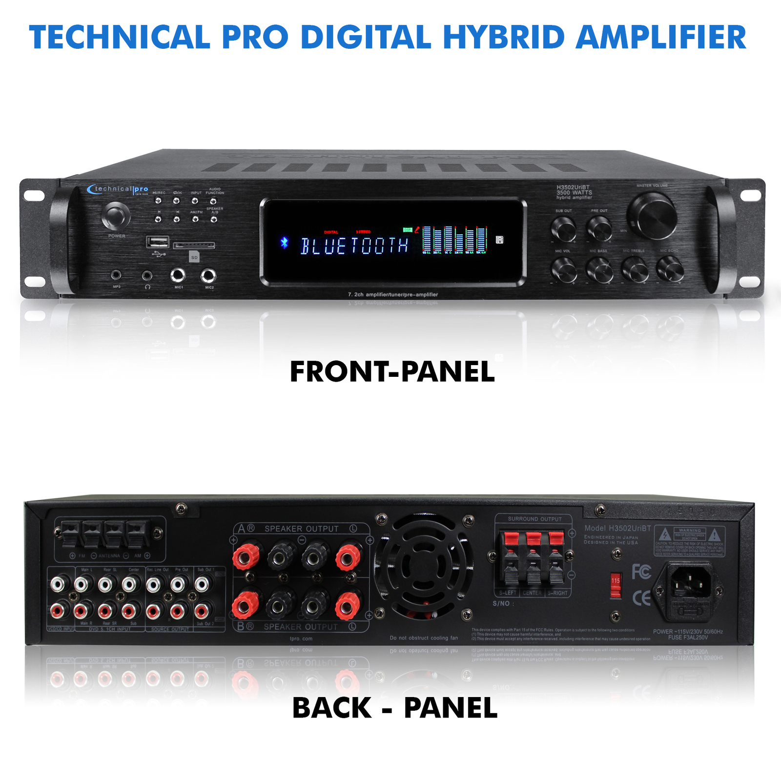 3500 Watts Digital Hybrid Amplifier, Preamp, Tuner with USB SD Card Inputs