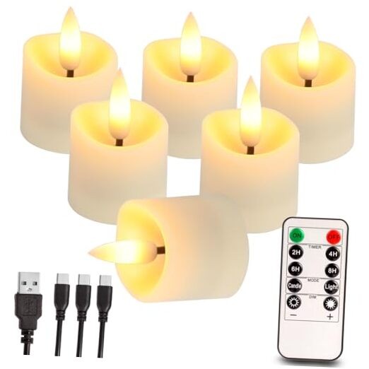 Rechargeable Flameless Tea Light Candles with Timer Remote, 1.5"×2.2" Style A