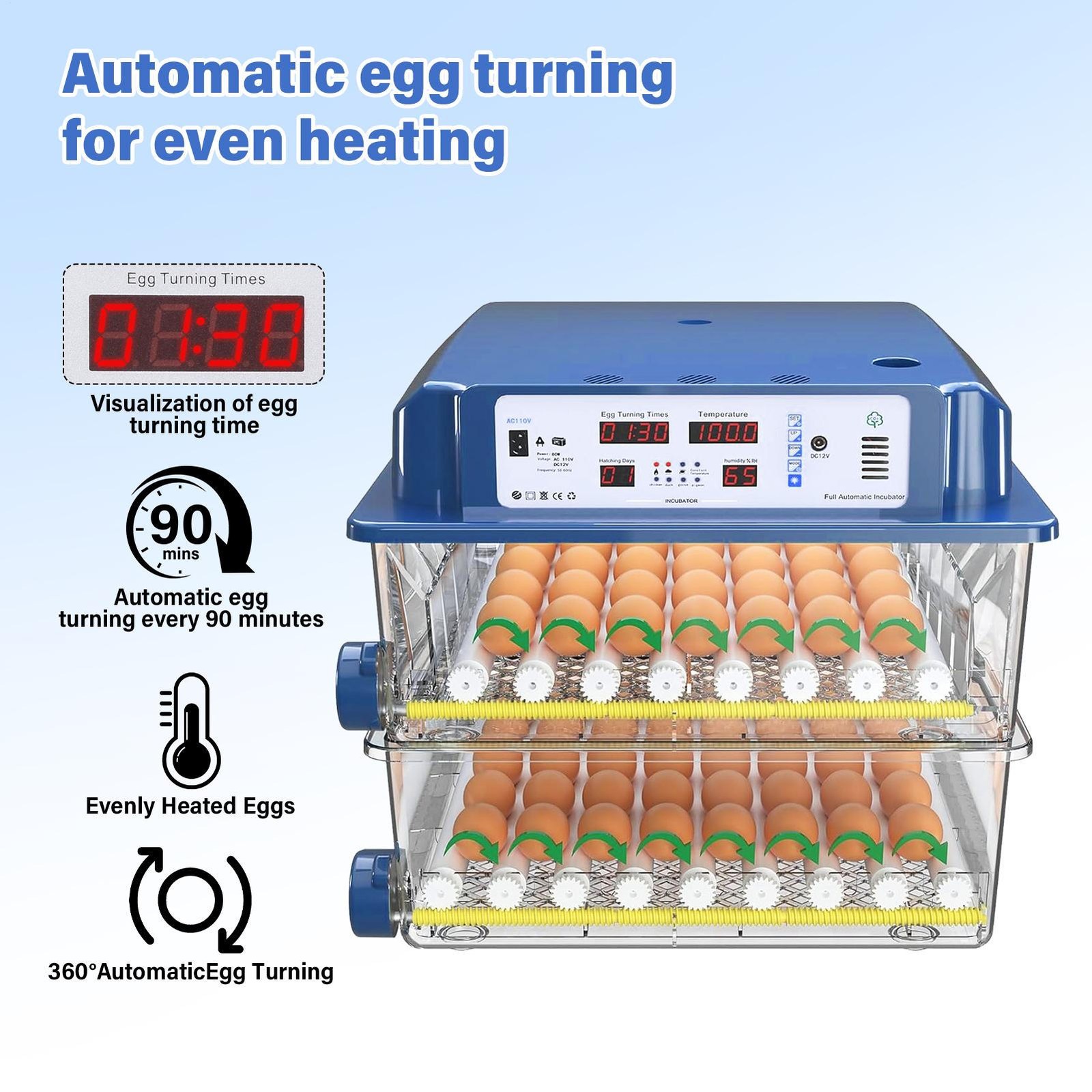 120 Eggs Incubator Temperature Control Automatic Digital Chicken Egg Hatcher