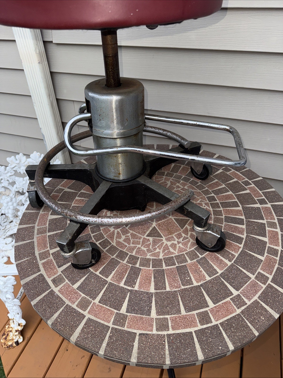 Vintage Foot Adjustable Medical Stool with Cast Iron Base. Rusty And Very Heavy