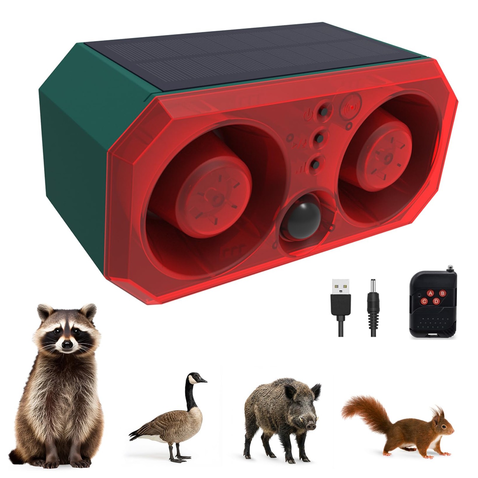 Solar-Outdoor Motion Sensor Alarm: Coyote Deterrent 130dB Dual Speakers Sound...