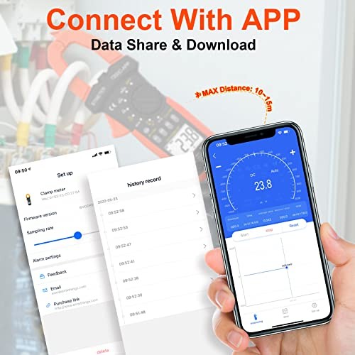 Digital Clamp Meter Multimeter, Auto 400A AC/4000uA DC Current + Bluetooth